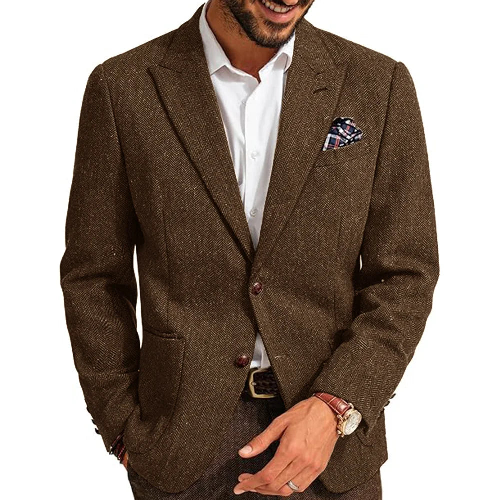 Men Suit Blazer Herringbone Pattern Single Breasted Slim Fit Stylish Comfortable Business Work Office Elegant Casual Jacket Form