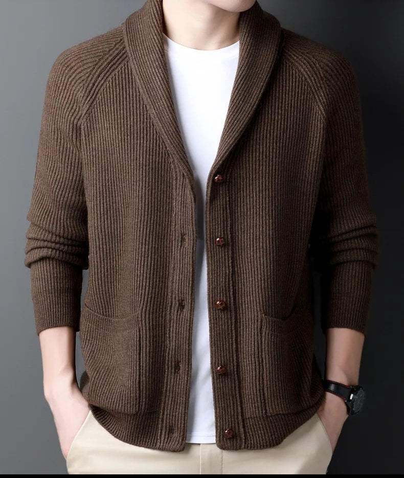 Fashion New Winter Men Knitted Luxury Buttons Cardigan Sweater Coat Long Sleeve Casual Streetwear Suit Collar Solid Vintage Coat
