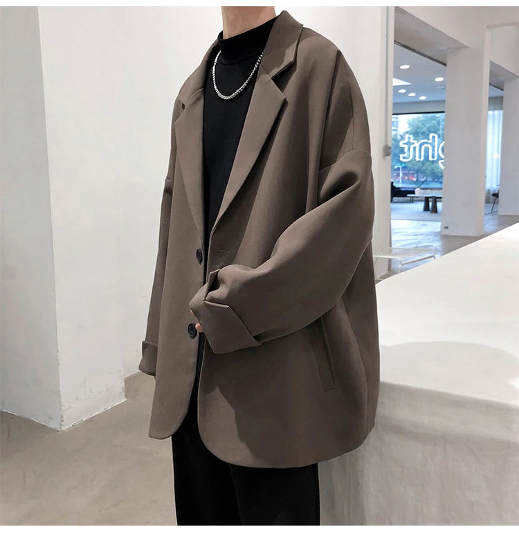 Casual Blazers Men Autumn coat Leisure Trendy Loose Suit Jackets Male Retro Streetwear All-match Simple Korean Suit-tops