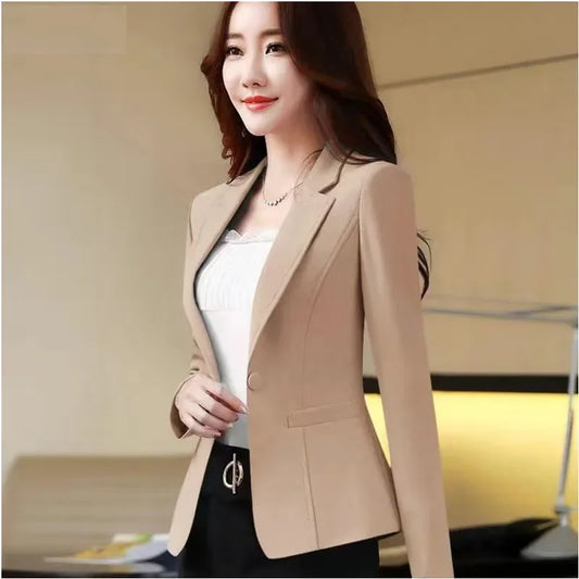 Slim Fit Ladies Style Small Suit Jacket Casual Korean Version Spring Autumn Women's Fashion Polyester Fiber Full Sleeve Stand Co