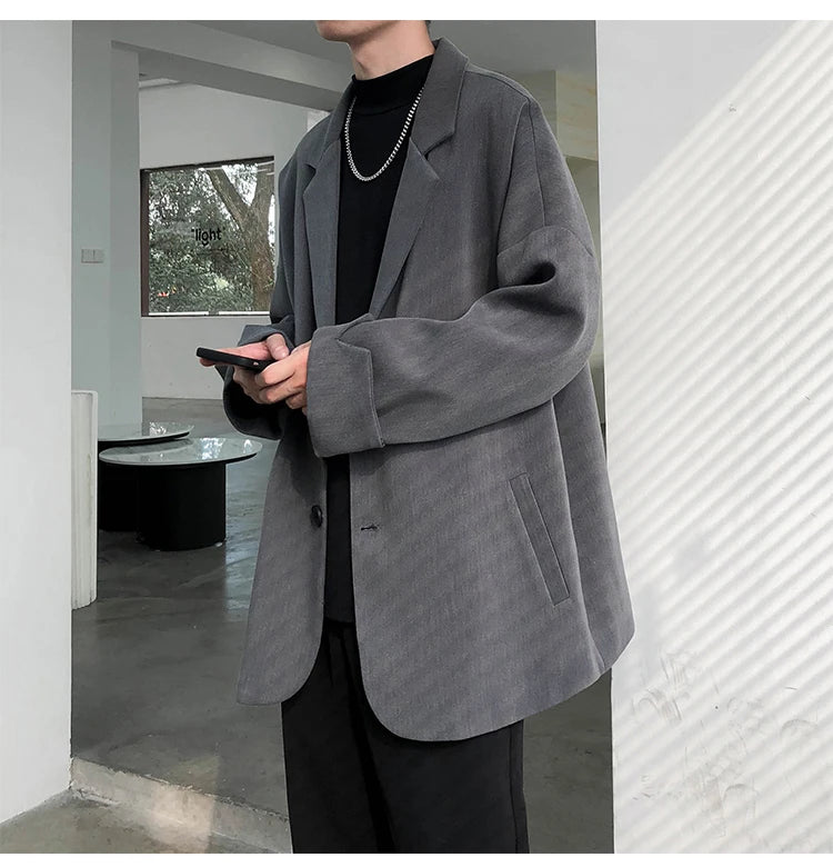 Casual Blazers Men Autumn coat Leisure Trendy Loose Suit Jackets Male Retro Streetwear All-match Simple Korean Suit-tops