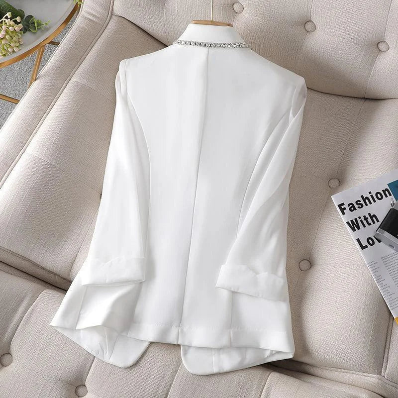 2024 New Summer Women's Blazer Diamond-Encrusted Sunscreen Jacket White Suit Jacket Women Fashion Thin Blazer  Ladies  Tops5XL