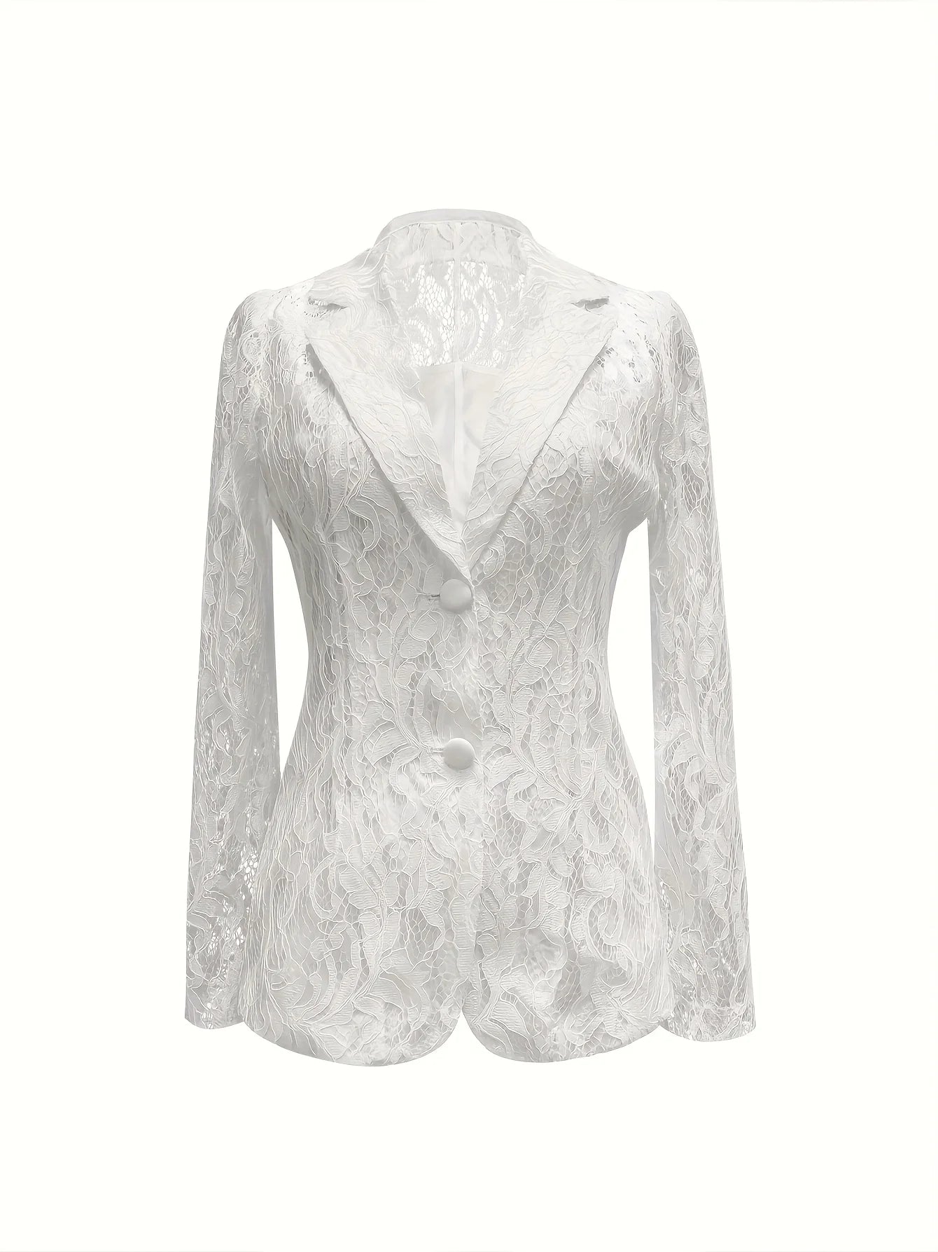 Elegant Lace-Trimmed Women's Single-Breasted Notch Lapel Blazer Jacket - White H-Silhouette Machine-Washable Spring/Summer Light