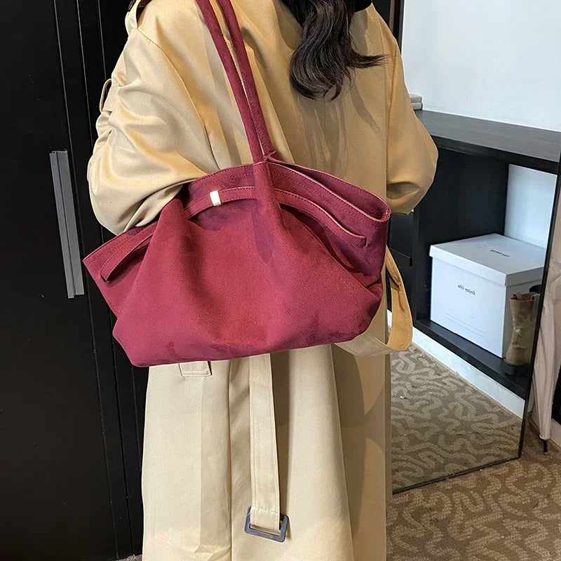 LEFTSIDE Large Nubuck Leather Tote Bags Lady Shoulder Bag for Women 2024 Winter New Korean Fashion Y2K Retro Handbags and Purses