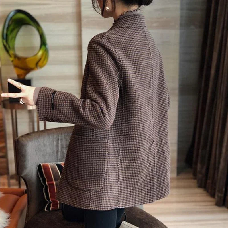 Plaid Blazer Woman Check Wool & Blend Outerwears Clothes Tweed Coats For Women Jacket Spring On Offer With Chic Point Hot New In
