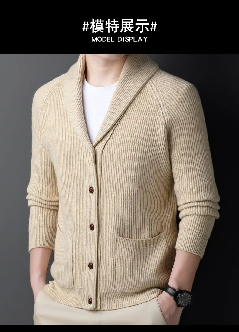 Fashion New Winter Men Knitted Luxury Buttons Cardigan Sweater Coat Long Sleeve Casual Streetwear Suit Collar Solid Vintage Coat