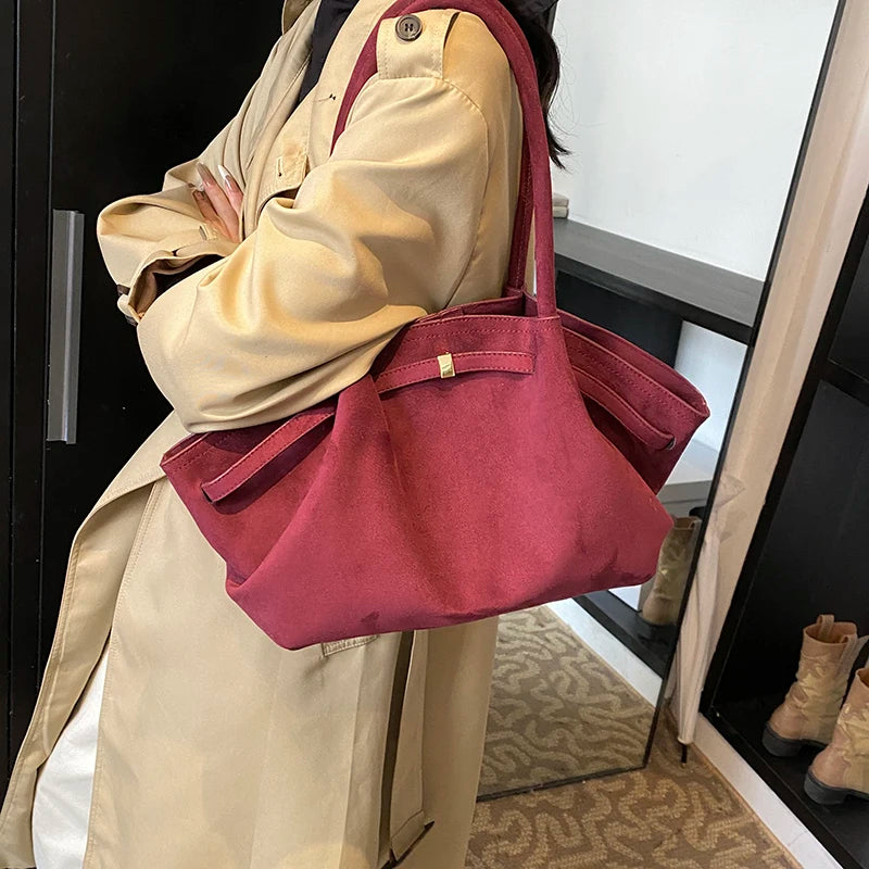 LEFTSIDE Large Nubuck Leather Tote Bags Lady Shoulder Bag for Women 2024 Winter New Korean Fashion Y2K Retro Handbags and Purses