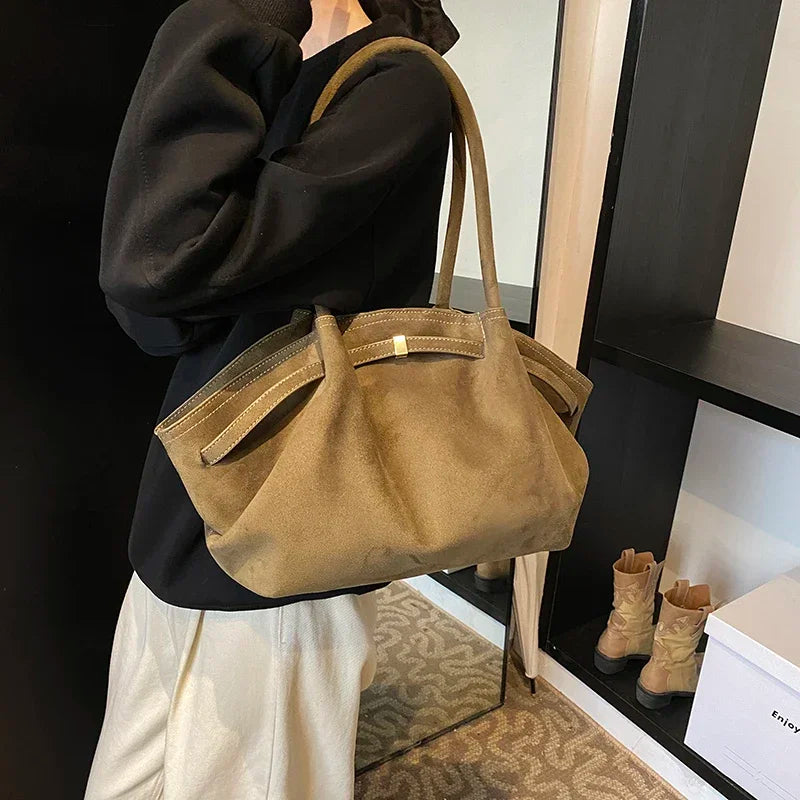 LEFTSIDE Large Nubuck Leather Tote Bags Lady Shoulder Bag for Women 2024 Winter New Korean Fashion Y2K Retro Handbags and Purses