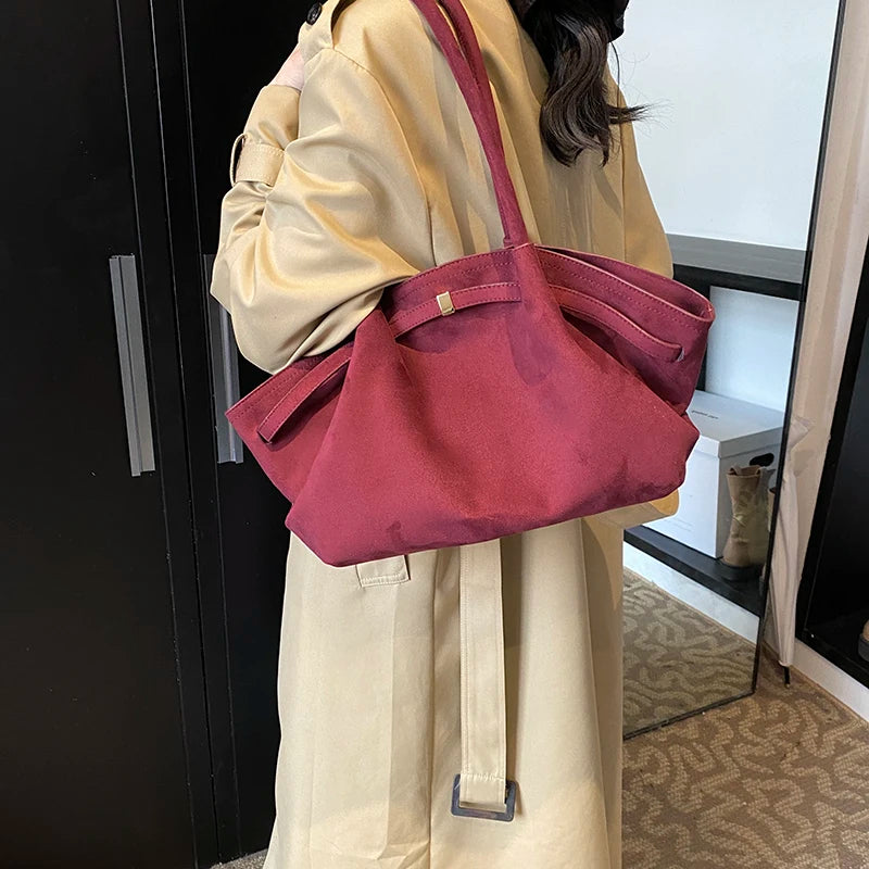 LEFTSIDE Large Nubuck Leather Tote Bags Lady Shoulder Bag for Women 2024 Winter New Korean Fashion Y2K Retro Handbags and Purses