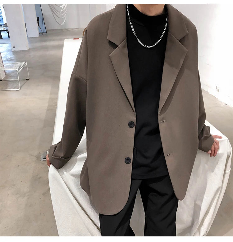 Casual Blazers Men Autumn coat Leisure Trendy Loose Suit Jackets Male Retro Streetwear All-match Simple Korean Suit-tops