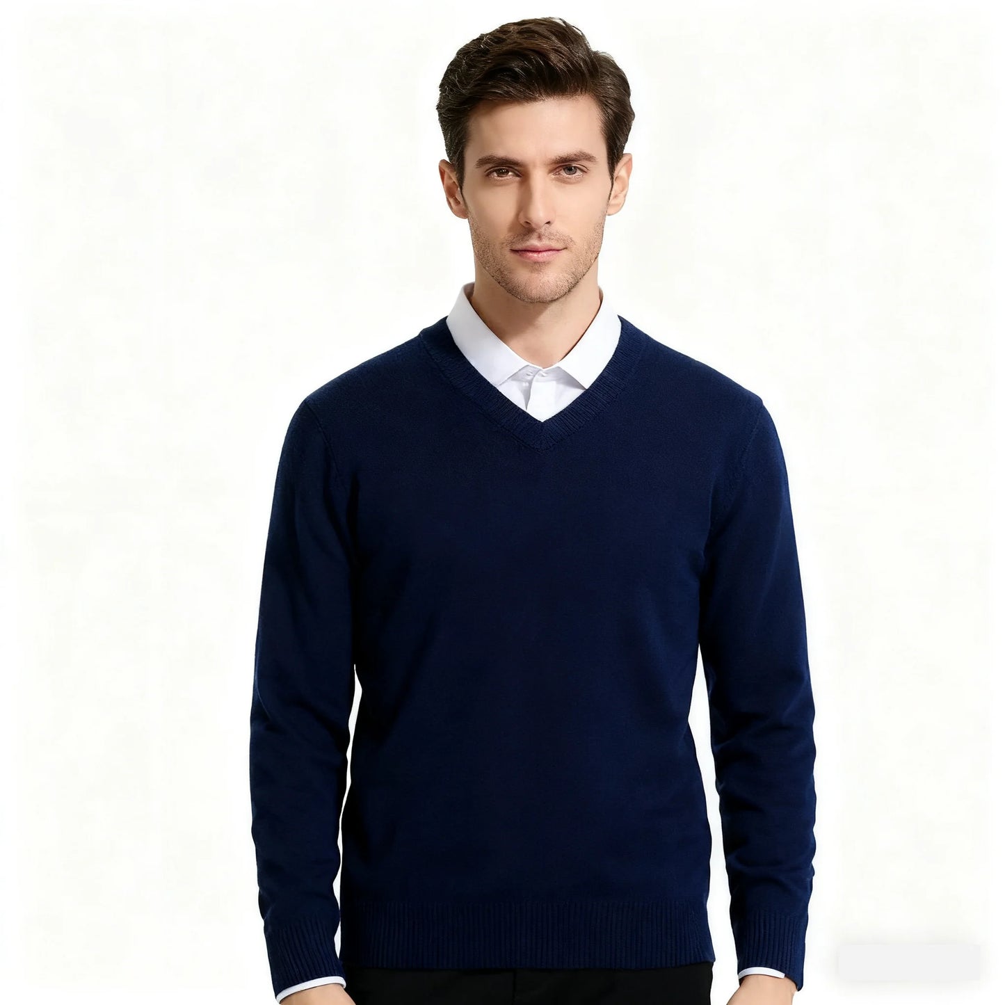 Men's Cashmere Warm Pullovers Sweater V Neck Knit Autumn Winter Fit Tops Male Wool Knitwear Jumpers Bottoming shirt Plus Size