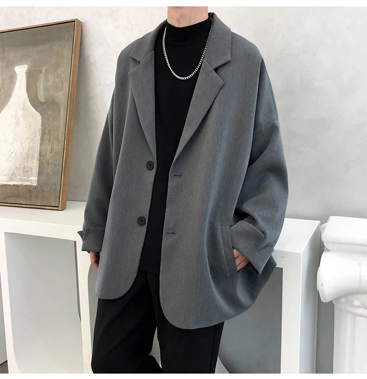 Casual Blazers Men Autumn coat Leisure Trendy Loose Suit Jackets Male Retro Streetwear All-match Simple Korean Suit-tops
