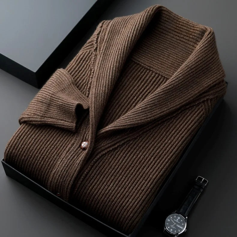 Fashion New Winter Men Knitted Luxury Buttons Cardigan Sweater Coat Long Sleeve Casual Streetwear Suit Collar Solid Vintage Coat
