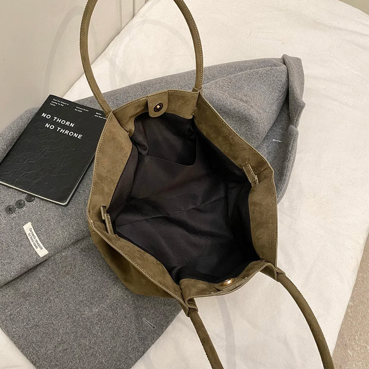 LEFTSIDE Large Nubuck Leather Tote Bags Lady Shoulder Bag for Women 2024 Winter New Korean Fashion Y2K Retro Handbags and Purses