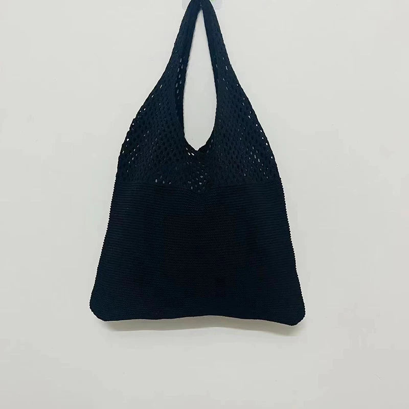 New Trend Women's Bag Crochet Handbag Retro Knitted Braid Solid Color Hollow Black Khaki Top-handle Tote Bag Shopper