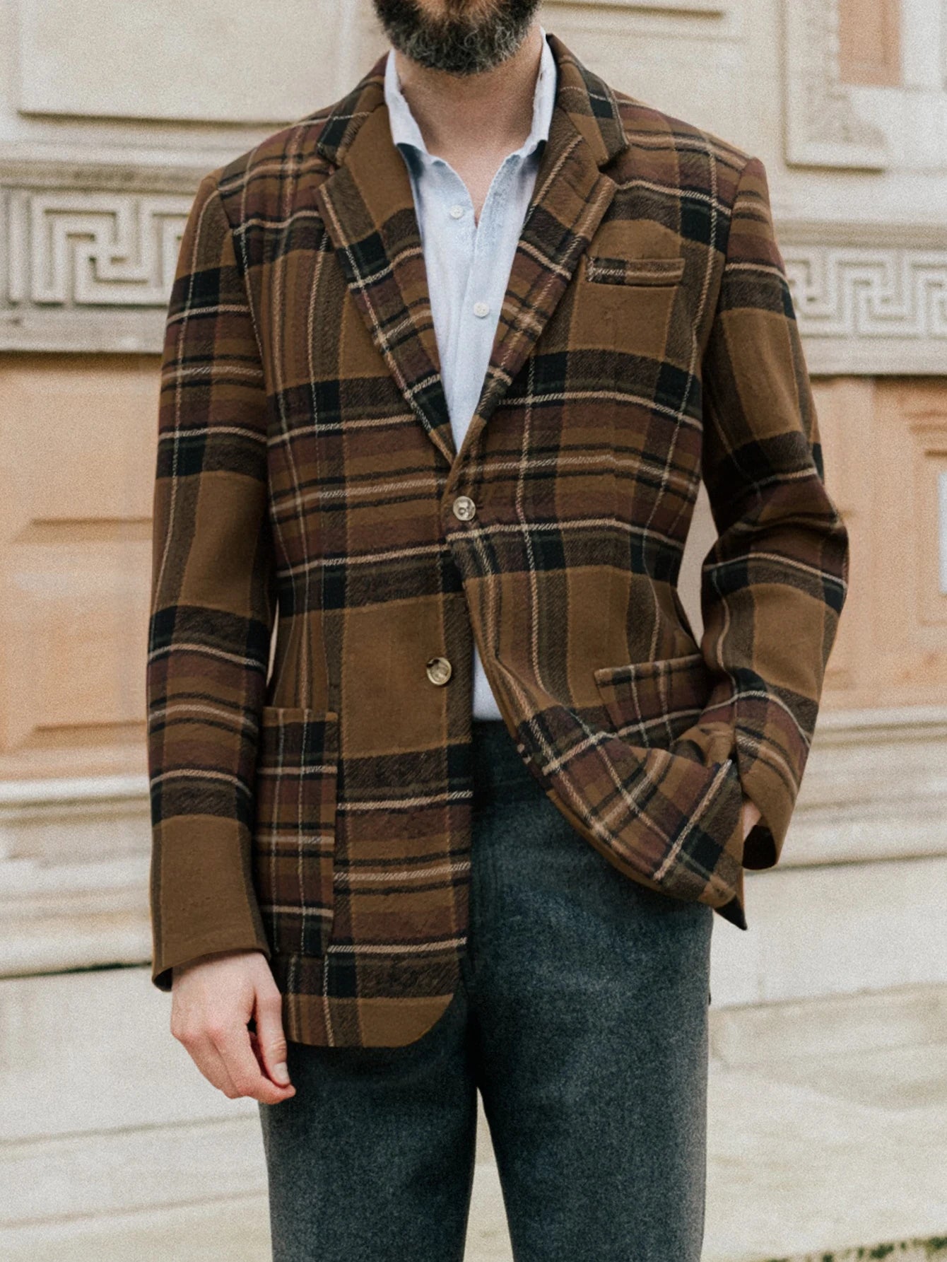 Men's Casual Elegant British Tweed Jacket Autumn Winter New Style Comfortable Italian Button Pocket Coat Formal Wear