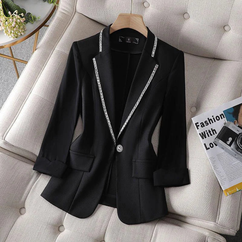 2024 New Summer Women's Blazer Diamond-Encrusted Sunscreen Jacket White Suit Jacket Women Fashion Thin Blazer  Ladies  Tops5XL