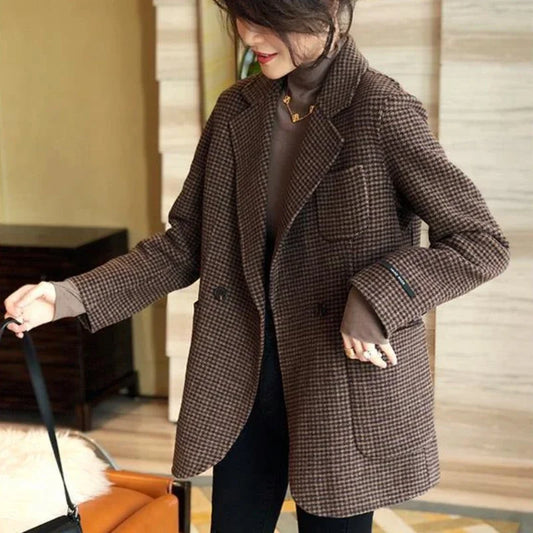 Plaid Blazer Woman Check Wool & Blend Outerwears Clothes Tweed Coats For Women Jacket Spring On Offer With Chic Point Hot New In