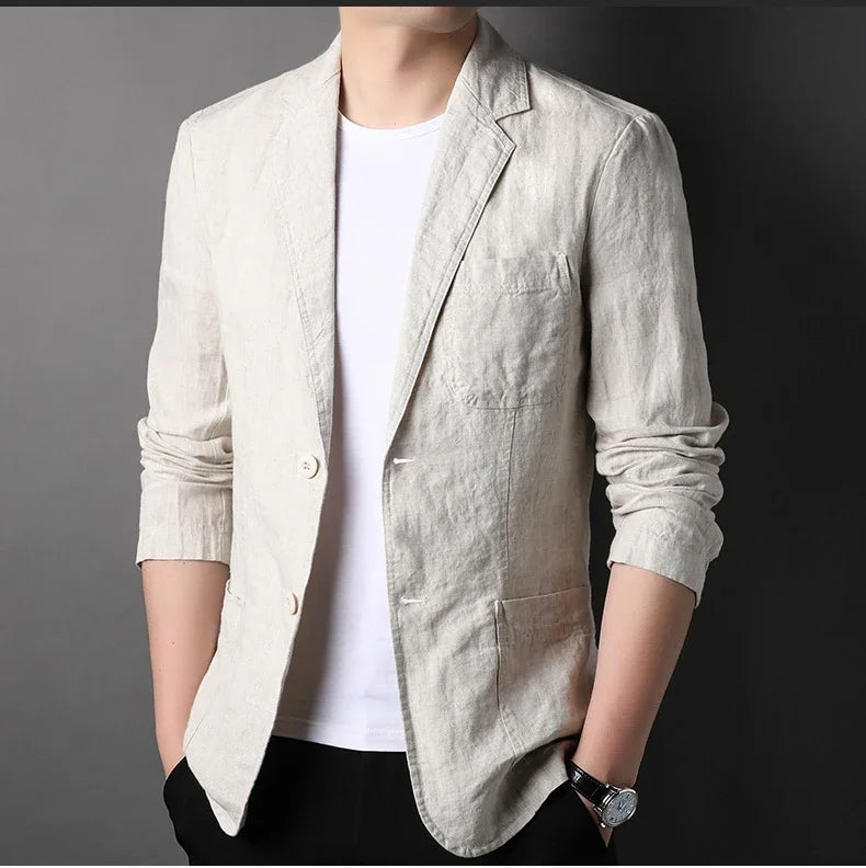 Spring Summer 2025 New High-quality Men's Fashion Handsome Linen Suit Thin Men's Coat