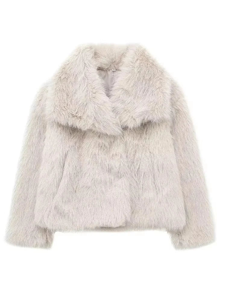 Faux Fur Cropped Jackets for Women Coats Thick Warm Soft Jacket Woman 2024 Long Sleeve Casual Winter Coat In New Outerwear