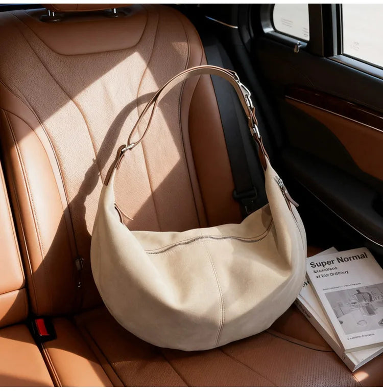 New Retro Comfortable Simple Hobo Bag Women Large Capacity Versatile Texture Crossbody Shoulder Bag Korean Style Matte Horn Bag