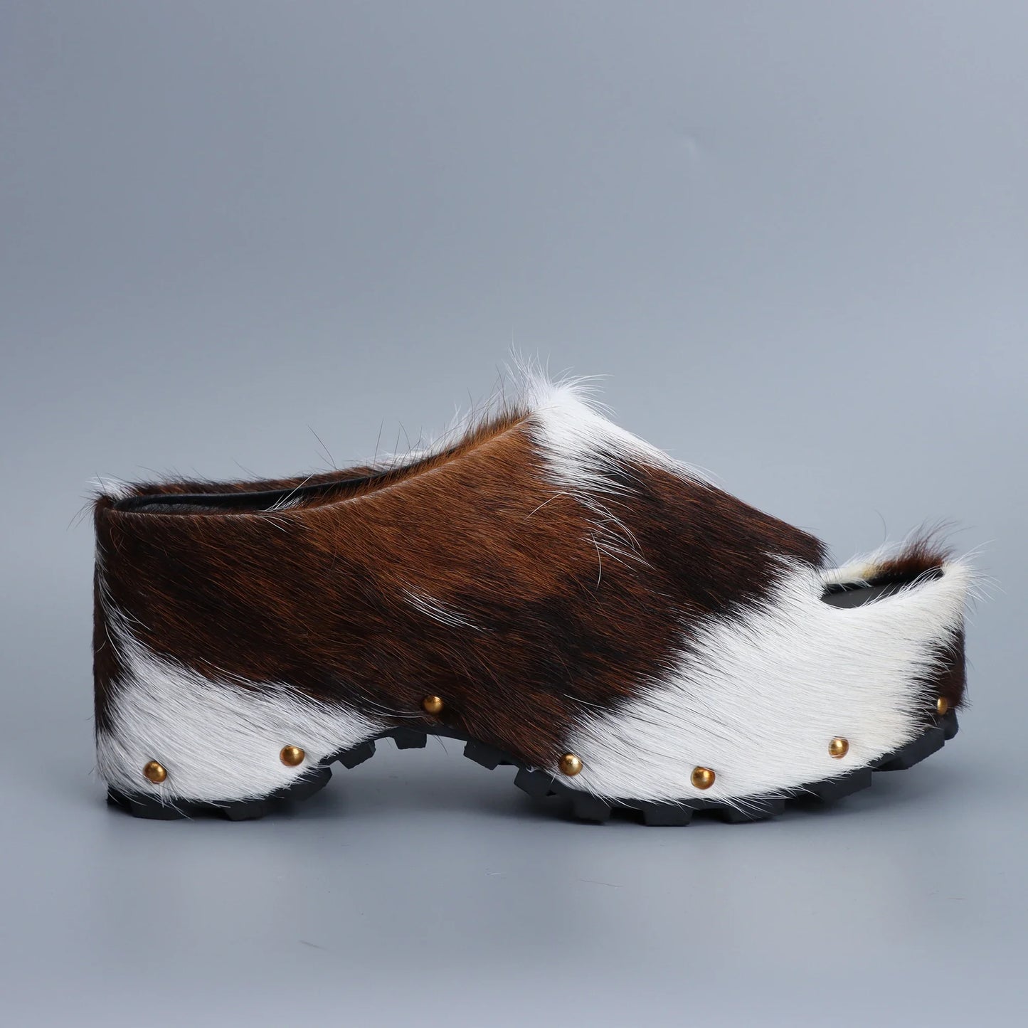 2025 Women Designer Luxury Platform Mules Real Calf Hair Leather Lined Slip On Clogs Slides Sandals Summer Fashion Comfort Shoes